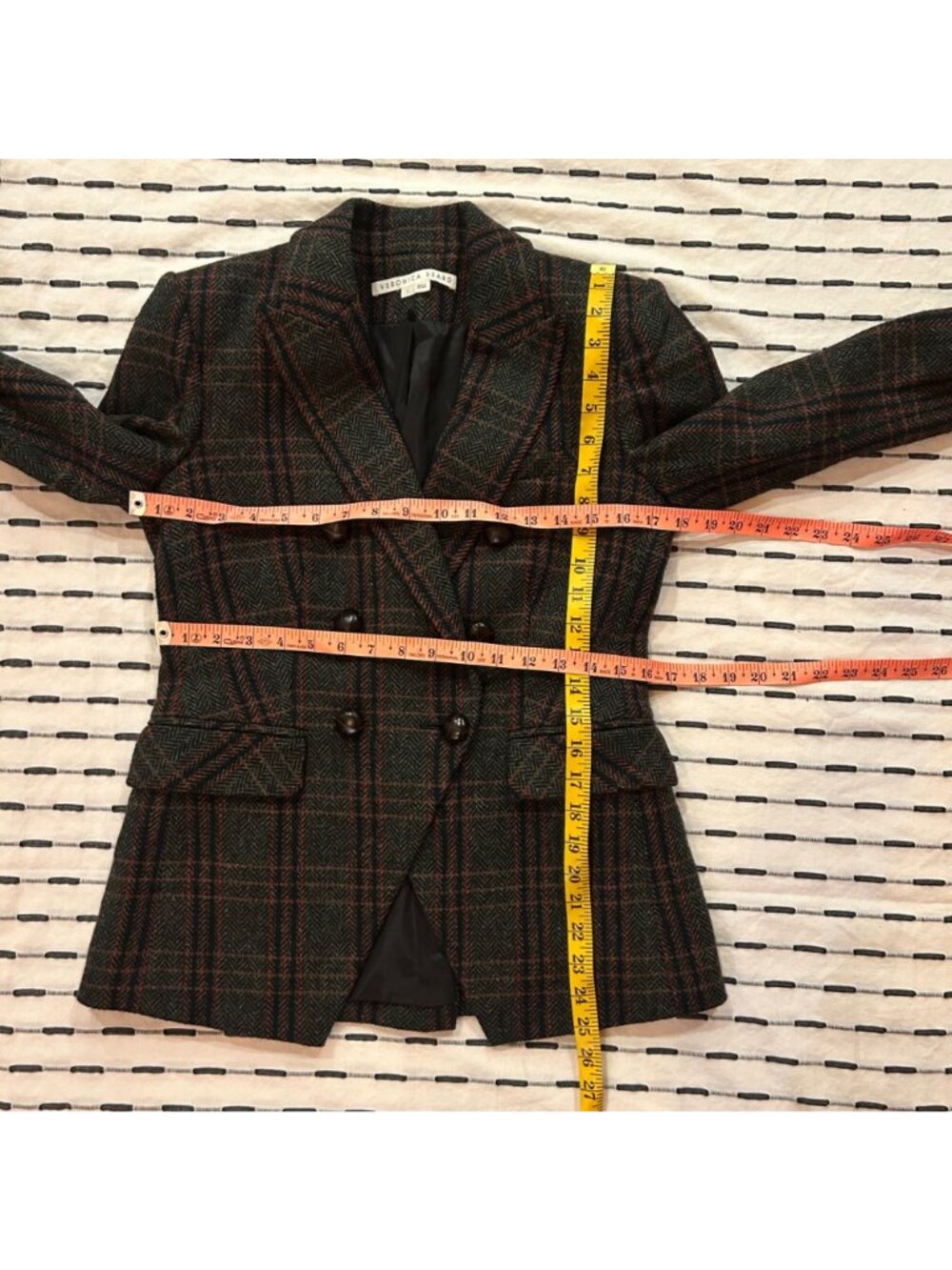 Veronica Beard Herringbone Dickey Plaid Blazer Long Sleeve Women Green Work 2 - Picture 11 of 12